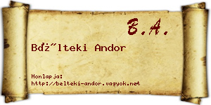 Bélteki Andor névjegykártya